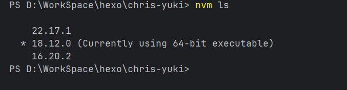 使用 nvm ls 命令查询已安装的 Node.js 版本